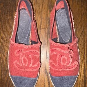 CHANEL Red and Navy Espadrilles